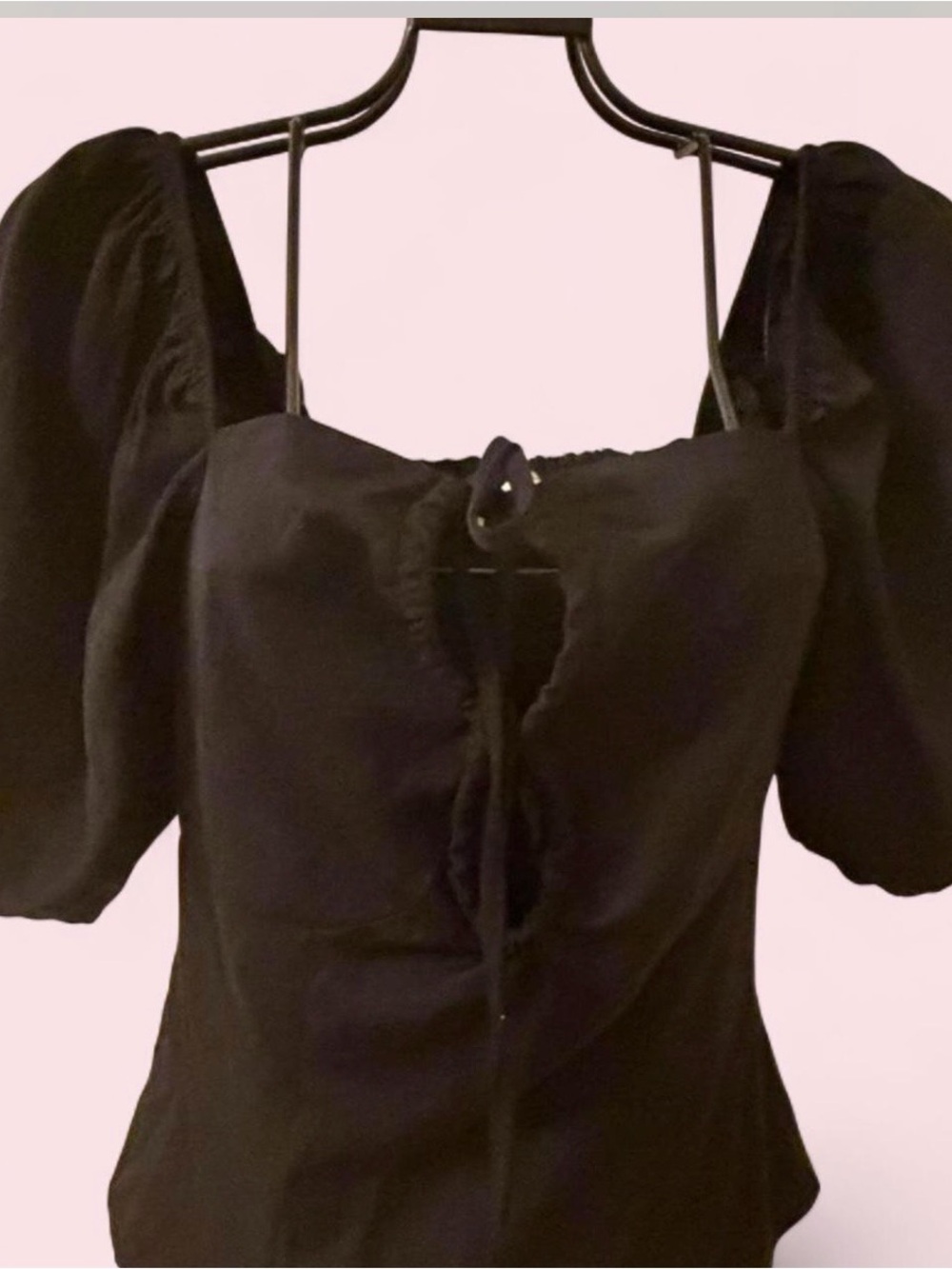 Heatherly top Black Puff Sleeve Tie-Neck Women's